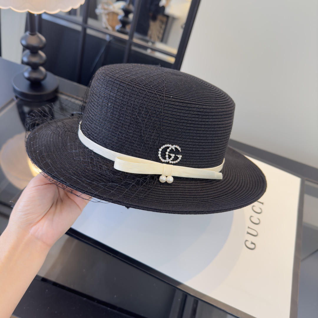 PGucci古奇新款名媛风平顶，网纱帽，头围57cm