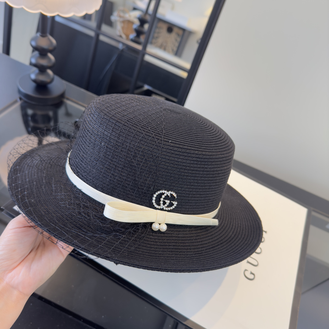 PGucci古奇新款名媛风平顶，网纱帽，头围57cm