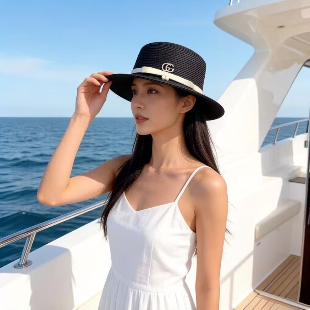 PGucci古奇新款名媛风平顶，网纱帽，头围57cm