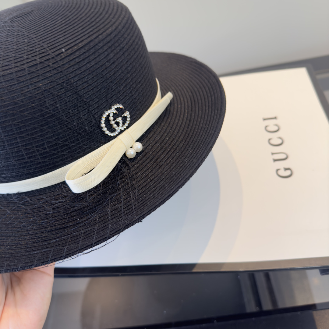 PGucci古奇新款名媛风平顶，网纱帽，头围57cm