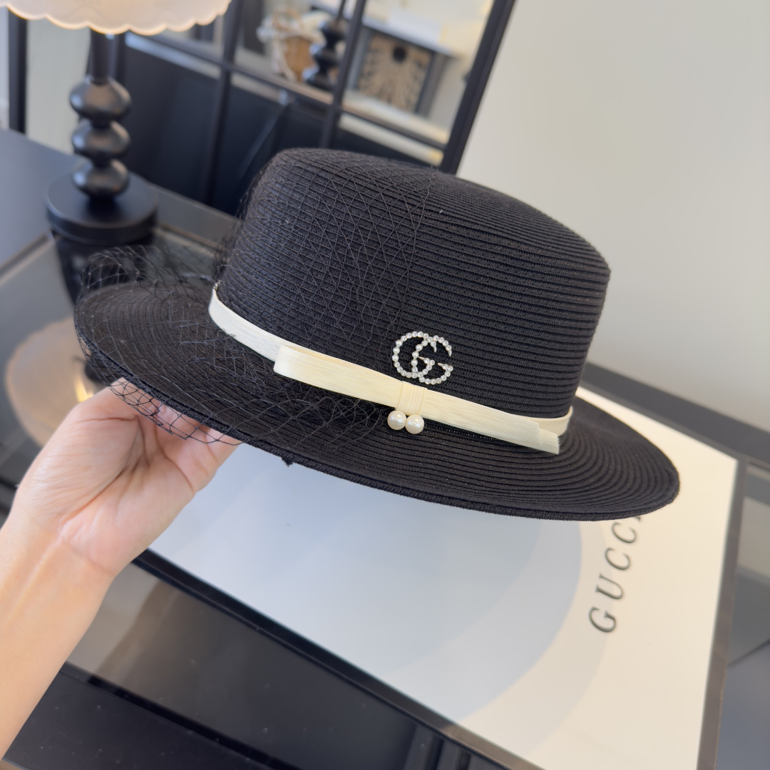 PGucci古奇新款名媛风平顶，网纱帽，头围57cm