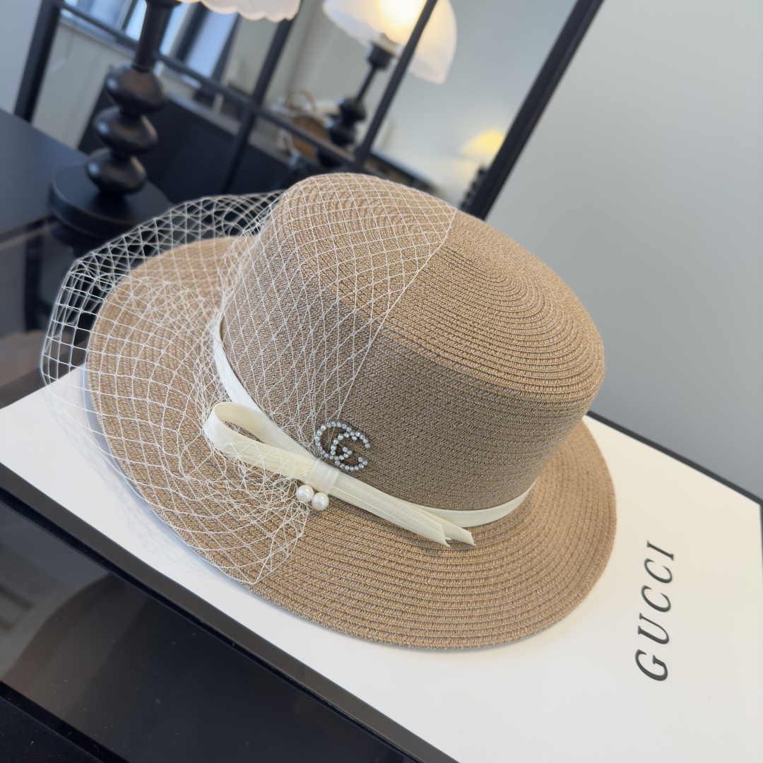 PGucci古奇新款名媛风平顶，网纱帽，头围57cm