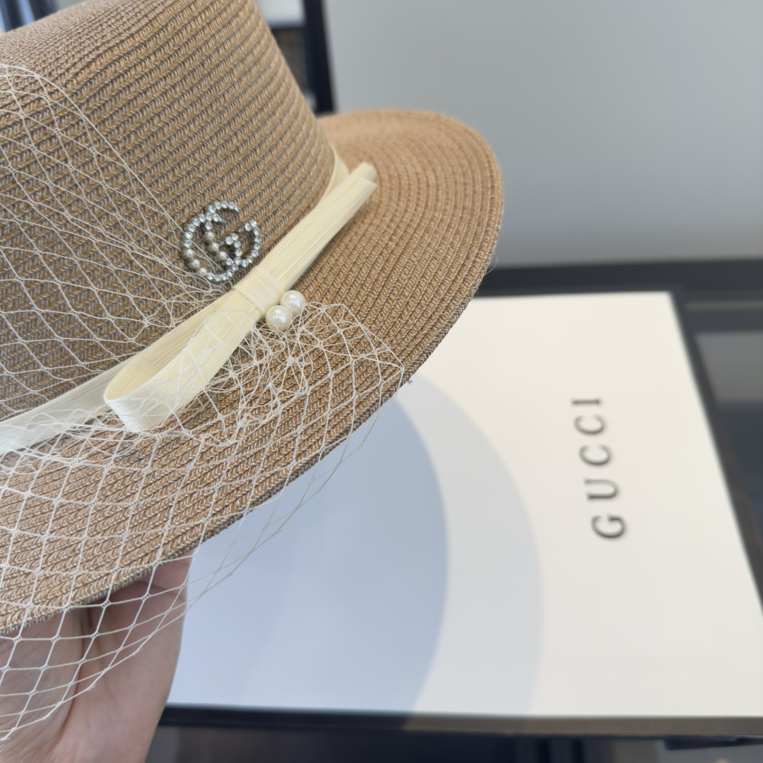 PGucci古奇新款名媛风平顶，网纱帽，头围57cm