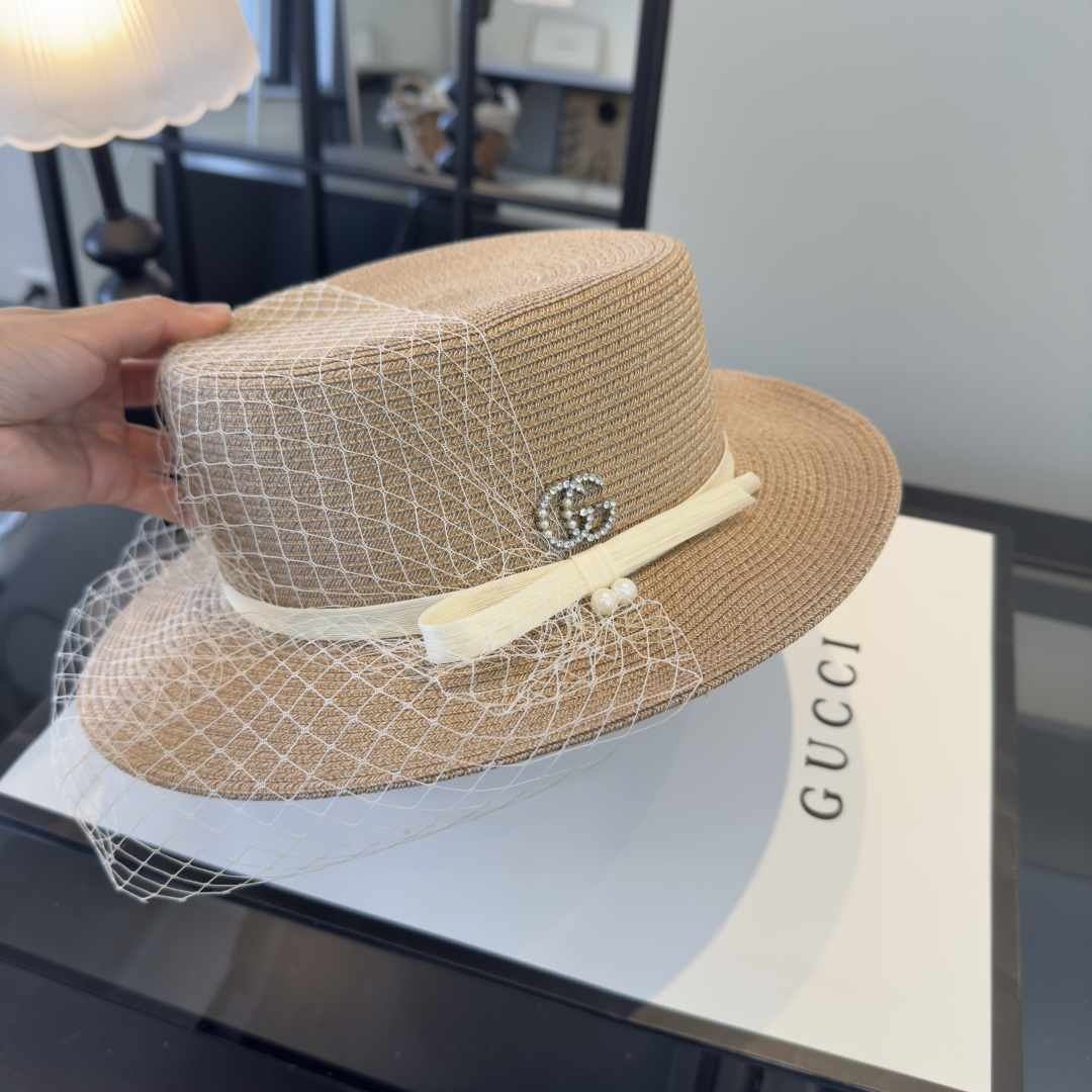 PGucci古奇新款名媛风平顶，网纱帽，头围57cm