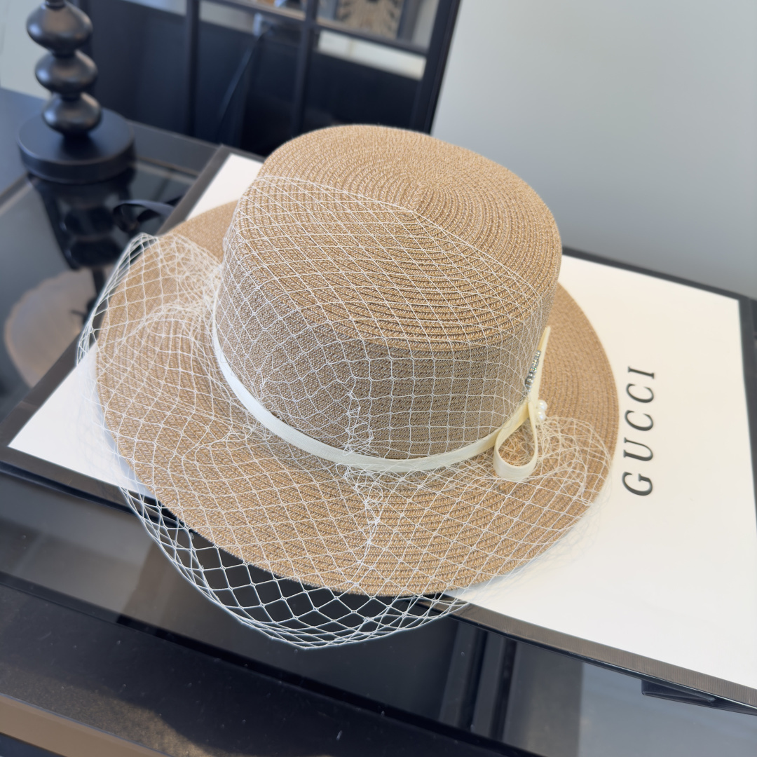 PGucci古奇新款名媛风平顶，网纱帽，头围57cm