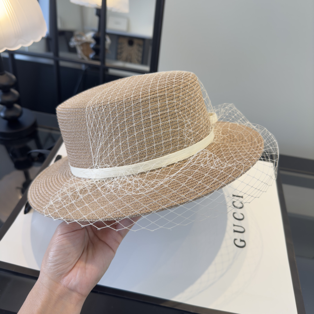 PGucci古奇新款名媛风平顶，网纱帽，头围57cm