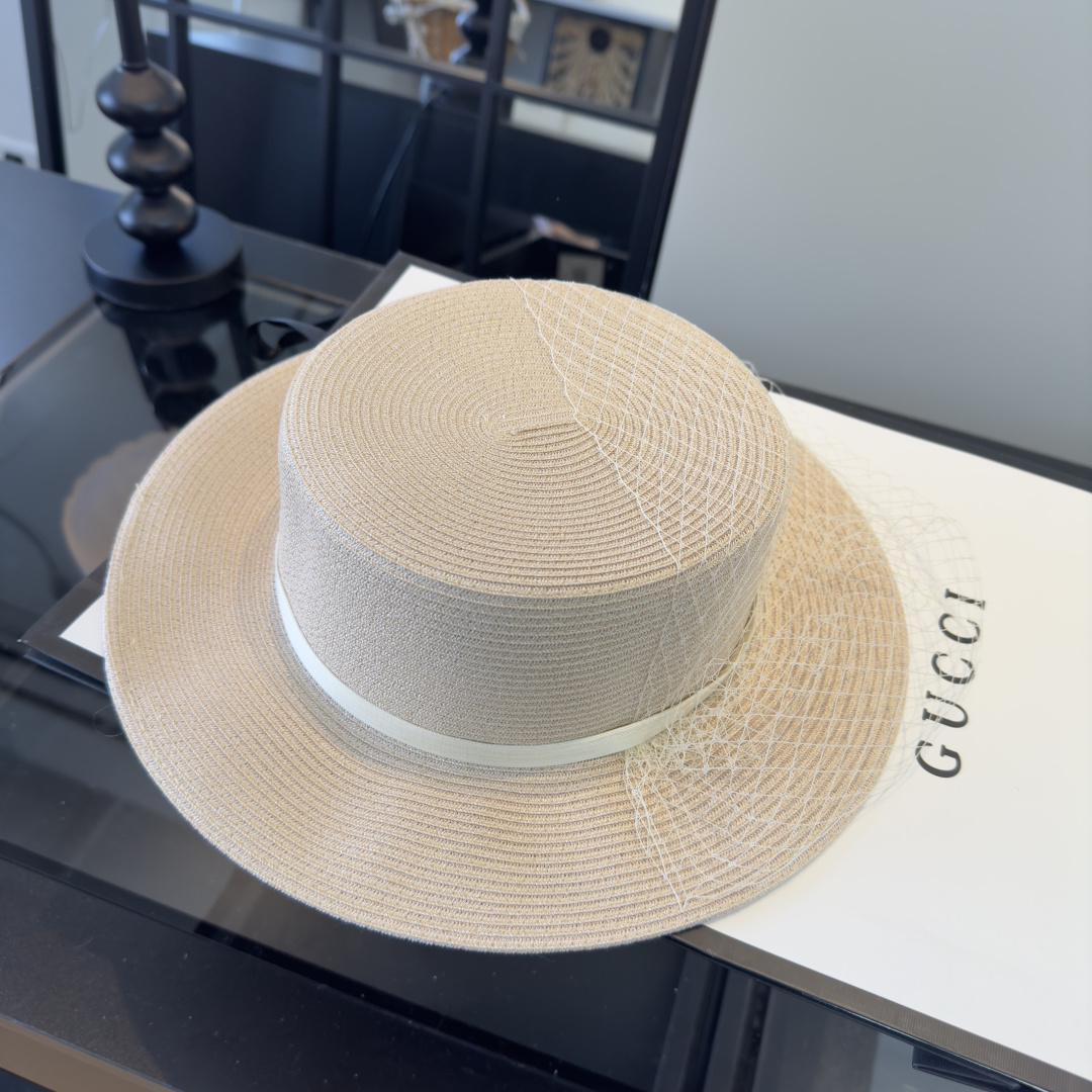 PGucci古奇新款名媛风平顶，网纱帽，头围57cm