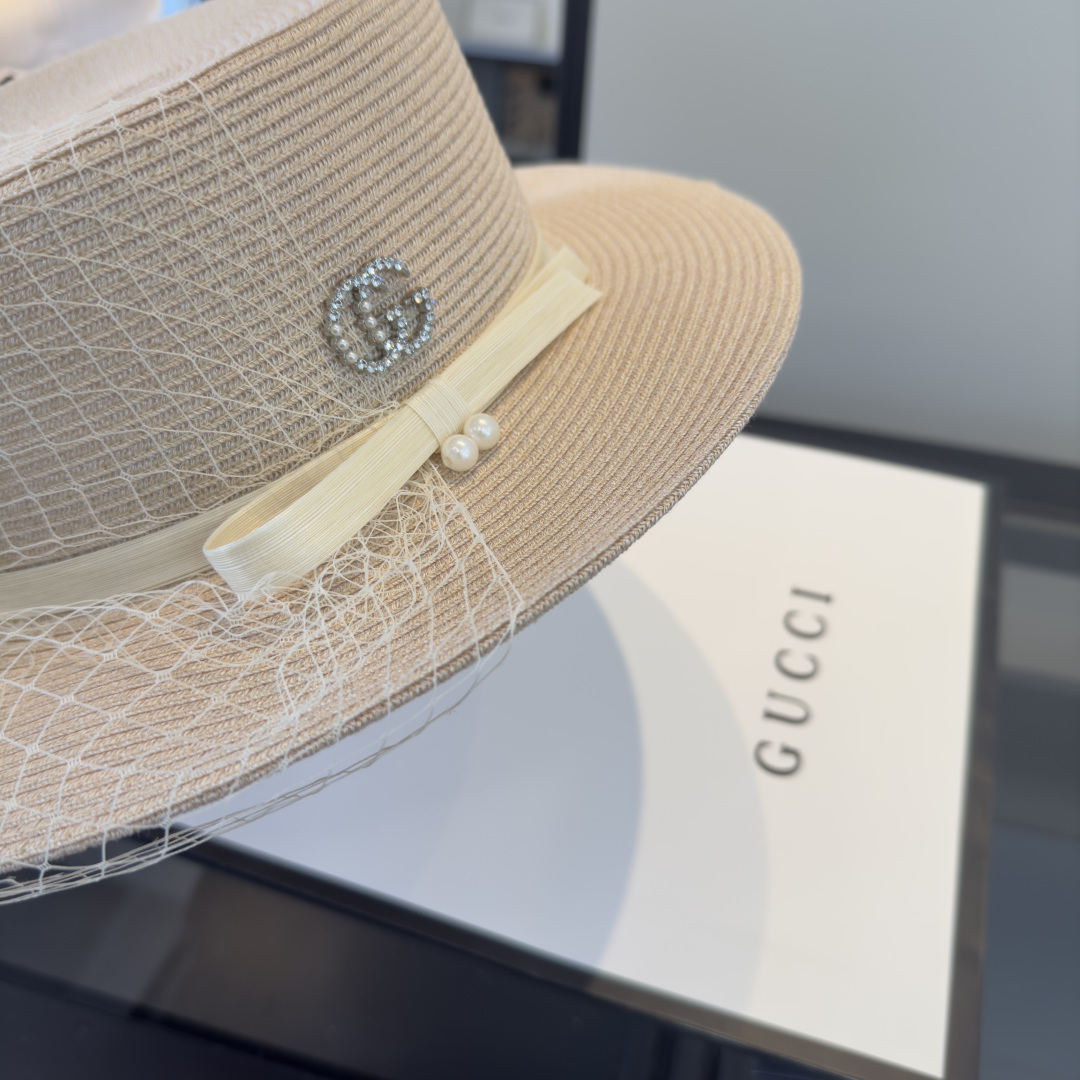 PGucci古奇新款名媛风平顶，网纱帽，头围57cm