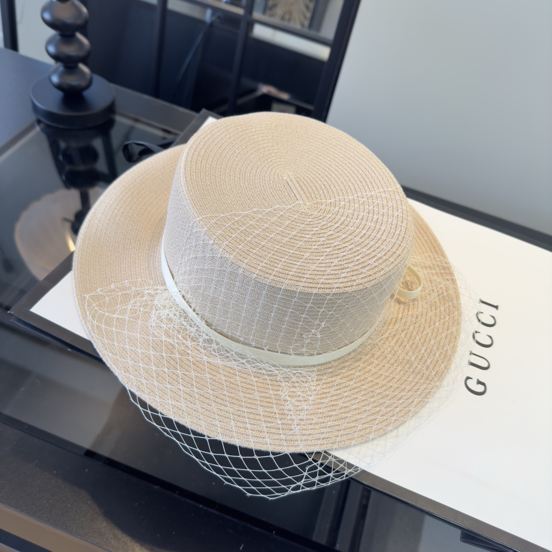PGucci古奇新款名媛风平顶，网纱帽，头围57cm