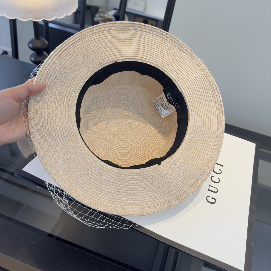 PGucci古奇新款名媛风平顶，网纱帽，头围57cm