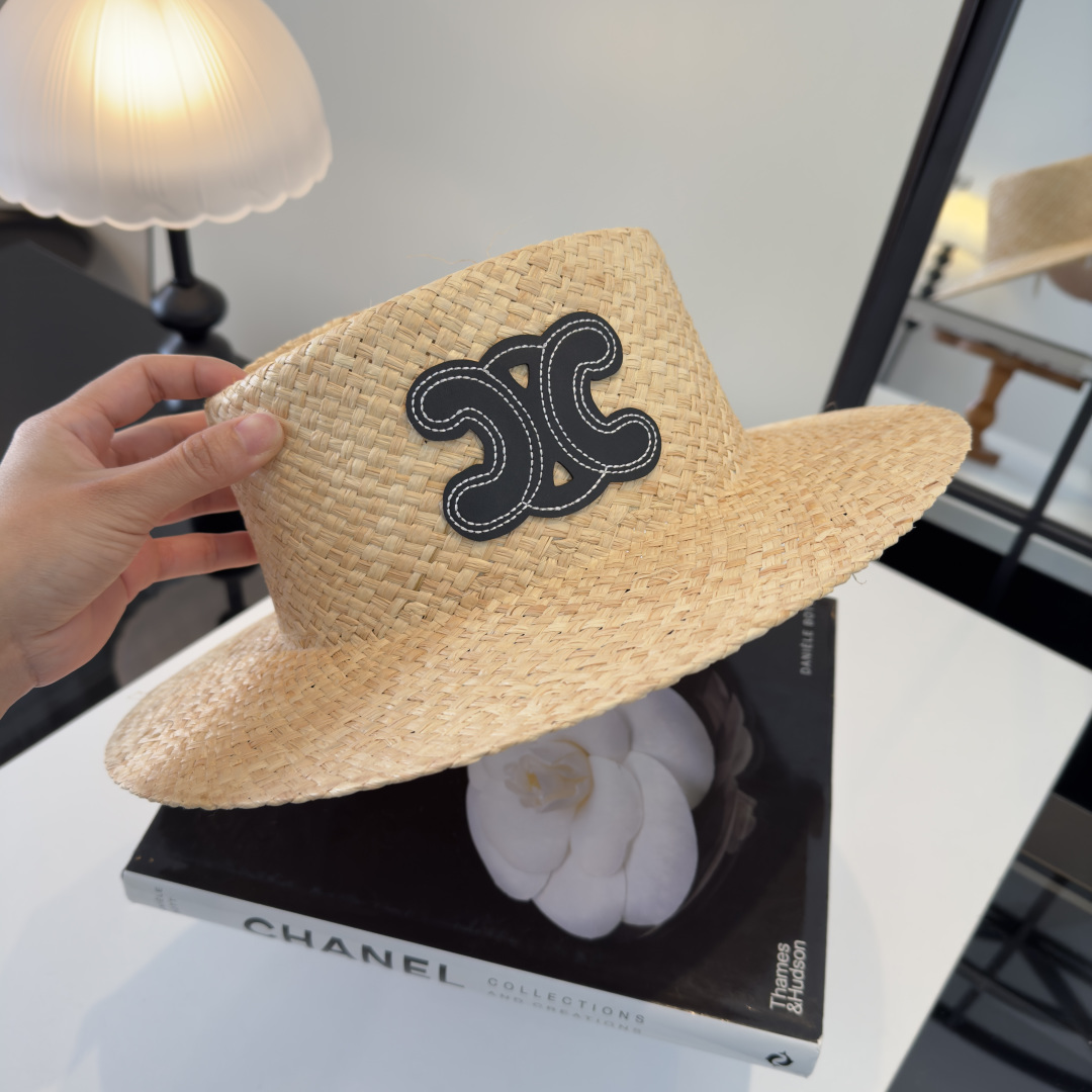 PCeline赛琳新款平顶草帽，日本纸草制作，夏日百搭