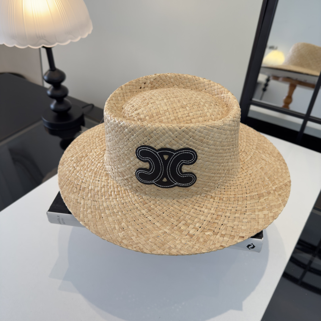 PCeline赛琳新款平顶草帽，日本纸草制作，夏日百搭