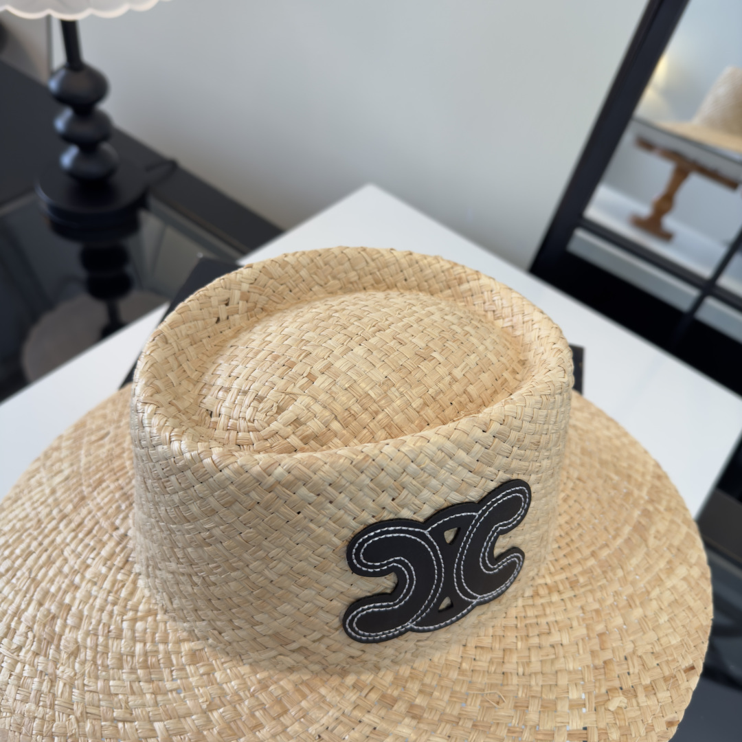 PCeline赛琳新款平顶草帽，日本纸草制作，夏日百搭