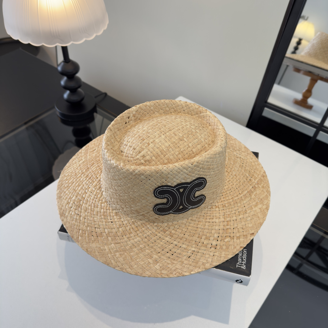 PCeline赛琳新款平顶草帽，日本纸草制作，夏日百搭