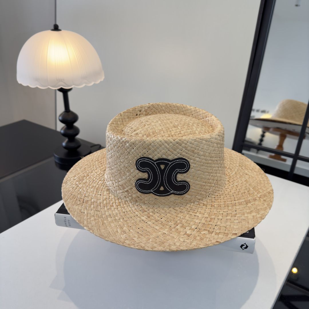 PCeline赛琳新款平顶草帽，日本纸草制作，夏日百搭