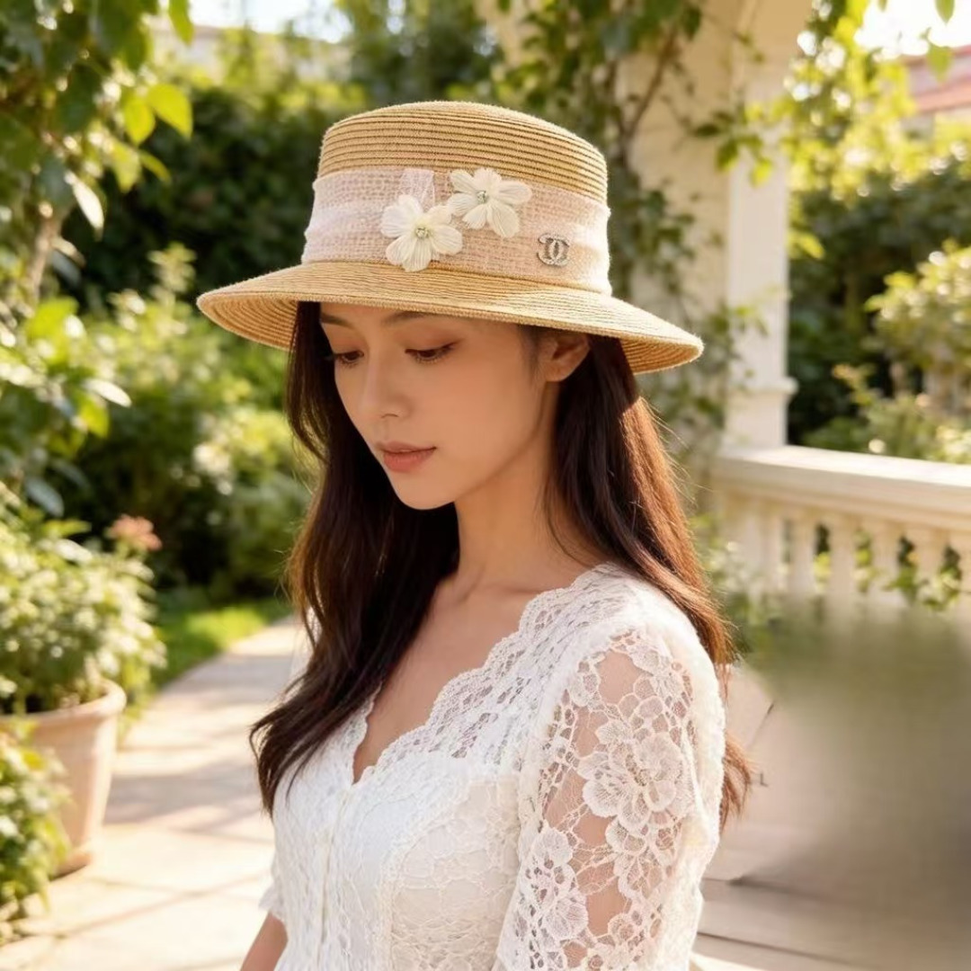 PChanel香奈儿新款平顶草帽，日本纸草制作，头围57cm
