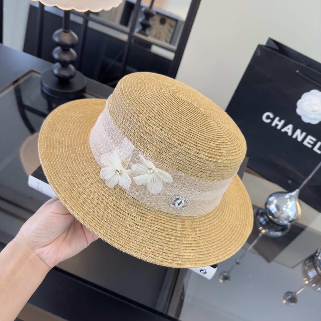 PChanel香奈儿新款平顶草帽，日本纸草制作，头围57cm