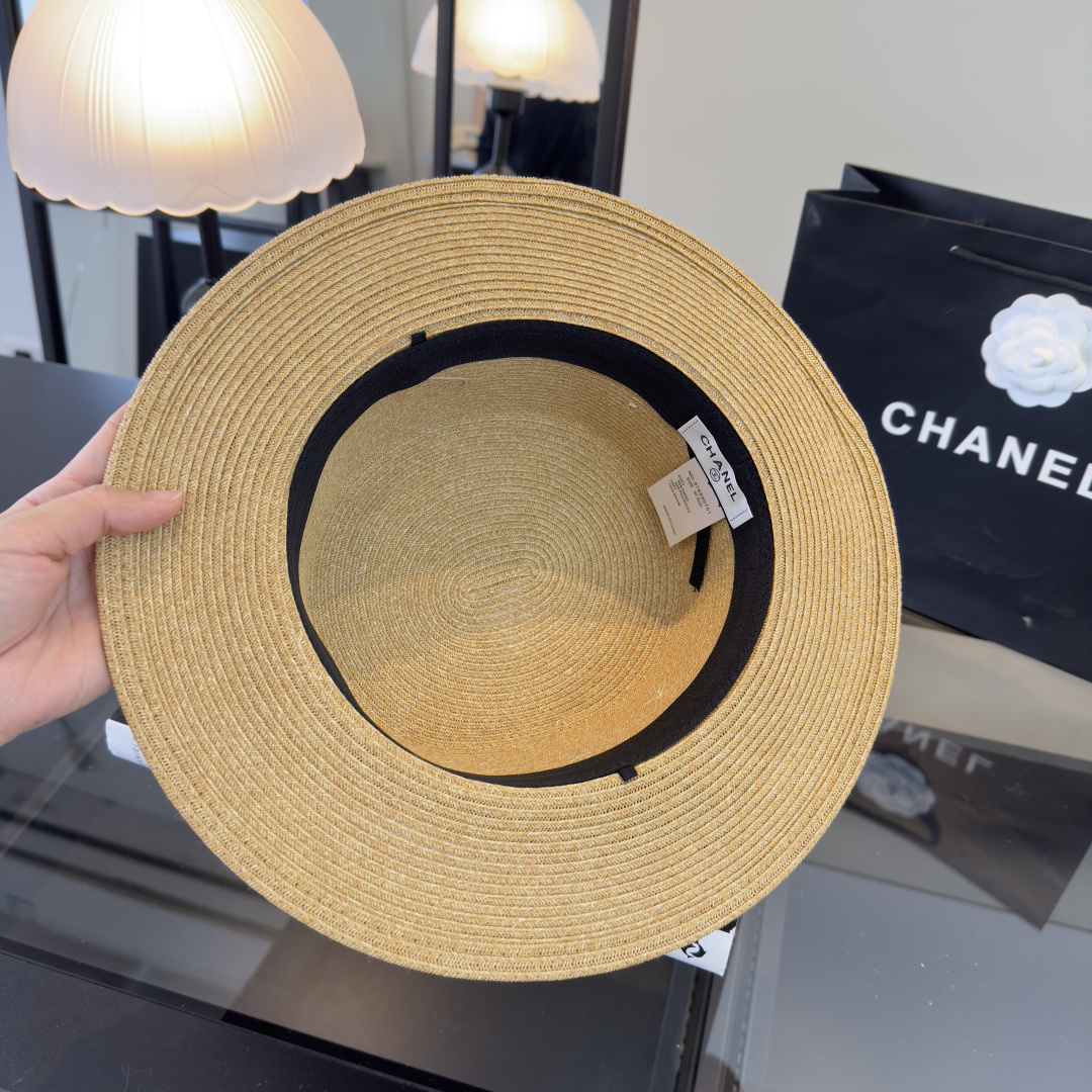 PChanel香奈儿新款平顶草帽，日本纸草制作，头围57cm