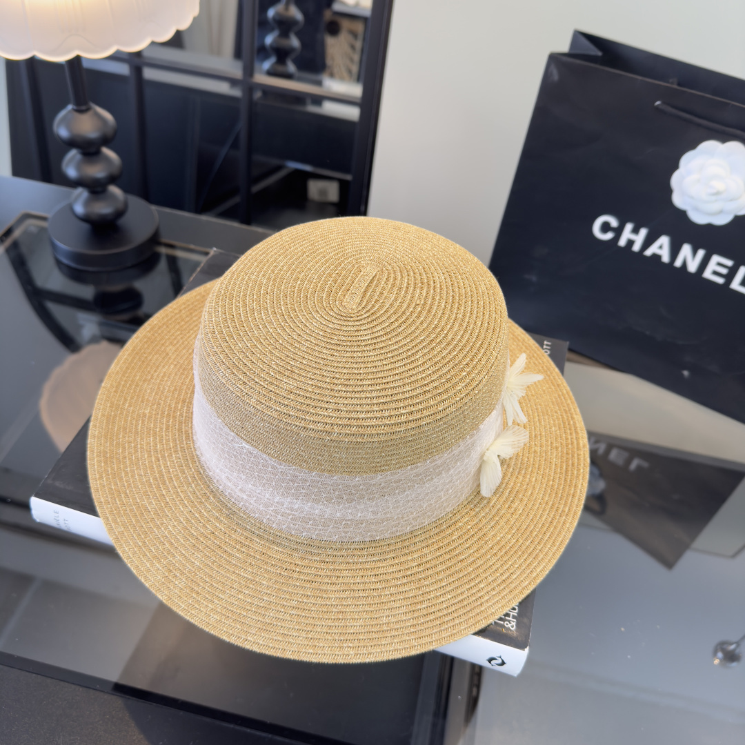 PChanel香奈儿新款平顶草帽，日本纸草制作，头围57cm