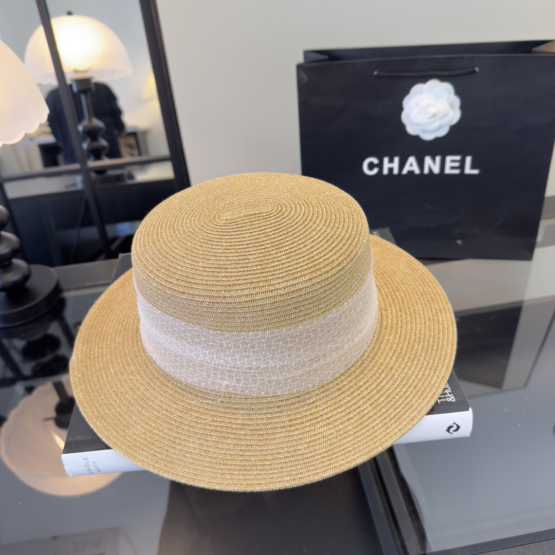 PChanel香奈儿新款平顶草帽，日本纸草制作，头围57cm