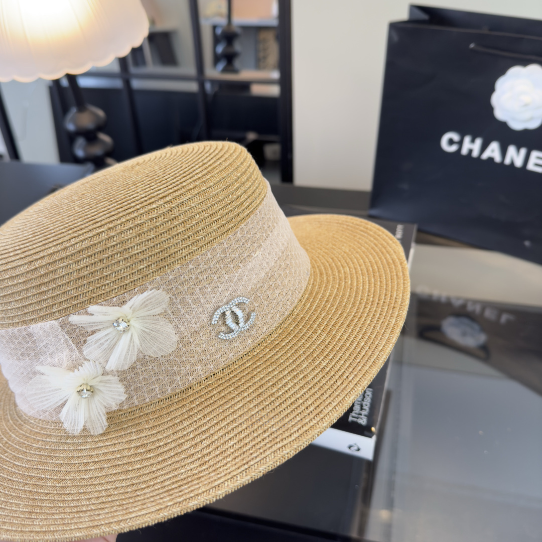 PChanel香奈儿新款平顶草帽，日本纸草制作，头围57cm