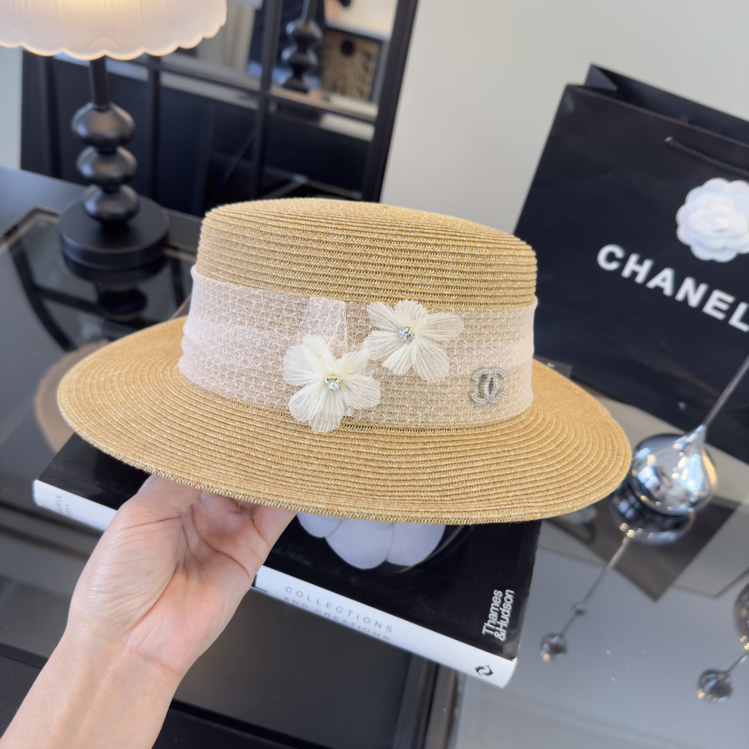 PChanel香奈儿新款平顶草帽，日本纸草制作，头围57cm