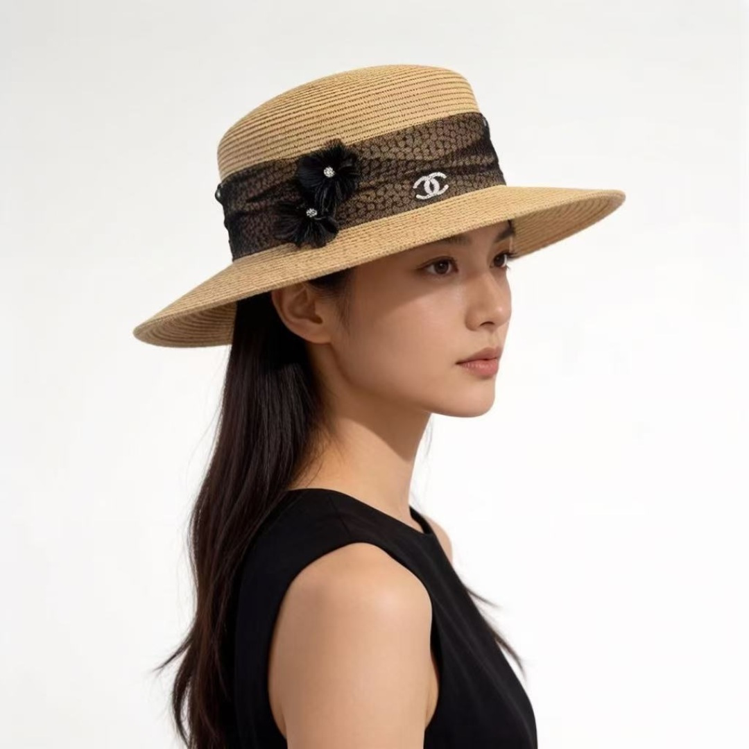 PChanel香奈儿新款平顶草帽，日本纸草制作，头围57cm