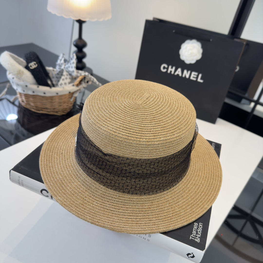 PChanel香奈儿新款平顶草帽，日本纸草制作，头围57cm