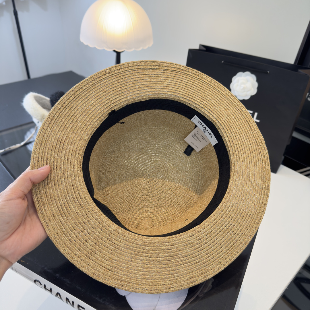 PChanel香奈儿新款平顶草帽，日本纸草制作，头围57cm