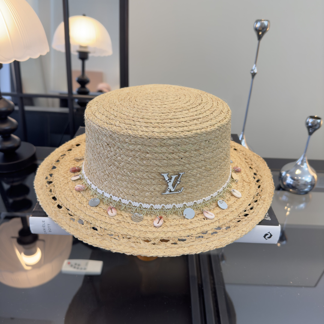 PLv路易斯新款平顶草帽，夏季出游沙滩必备！