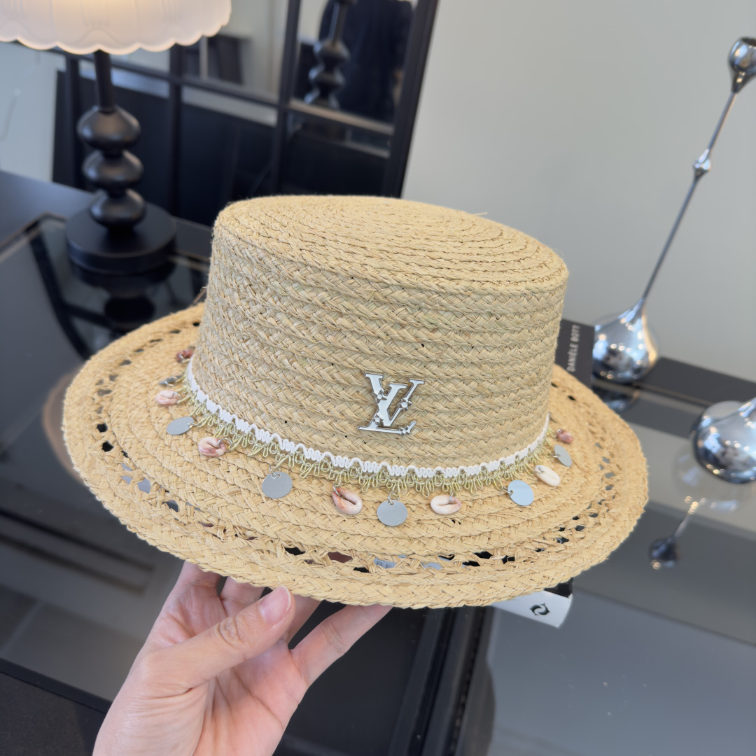 PLv路易斯新款平顶草帽，夏季出游沙滩必备！
