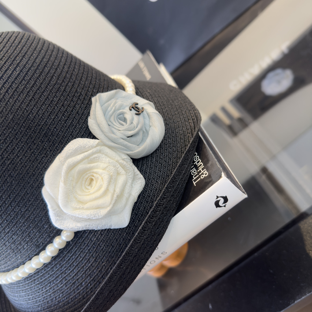 PChanel香奈儿新款珍珠链盆帽草帽，小清新，头围57cm