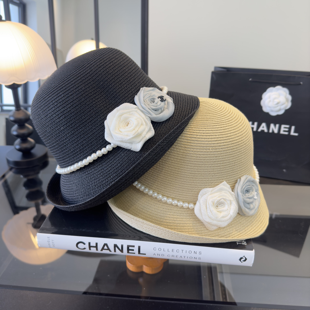 PChanel香奈儿新款珍珠链盆帽草帽，小清新，头围57cm