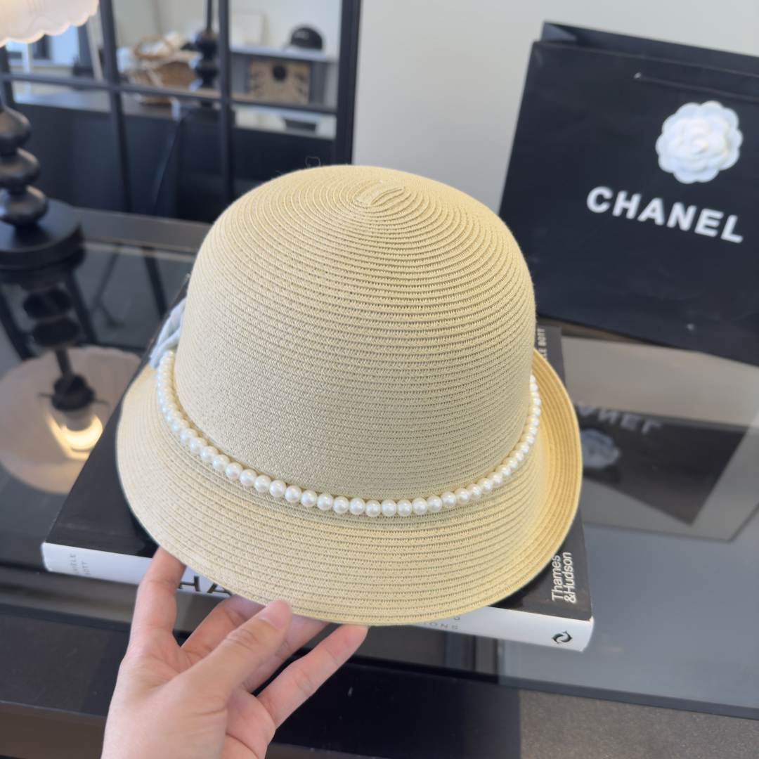 PChanel香奈儿新款珍珠链盆帽草帽，小清新，头围57cm