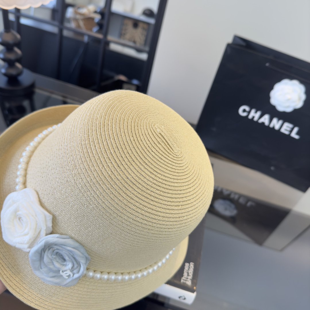 PChanel香奈儿新款珍珠链盆帽草帽，小清新，头围57cm