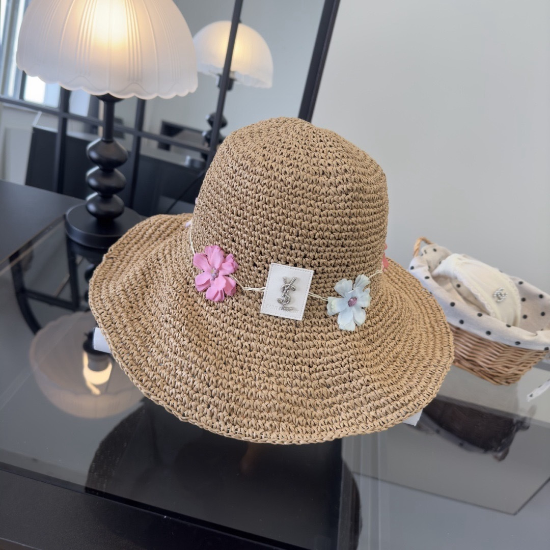 Saint Laurent 圣罗兰新款夏款折叠草帽，纯收工钩织，头围57cm，可折叠