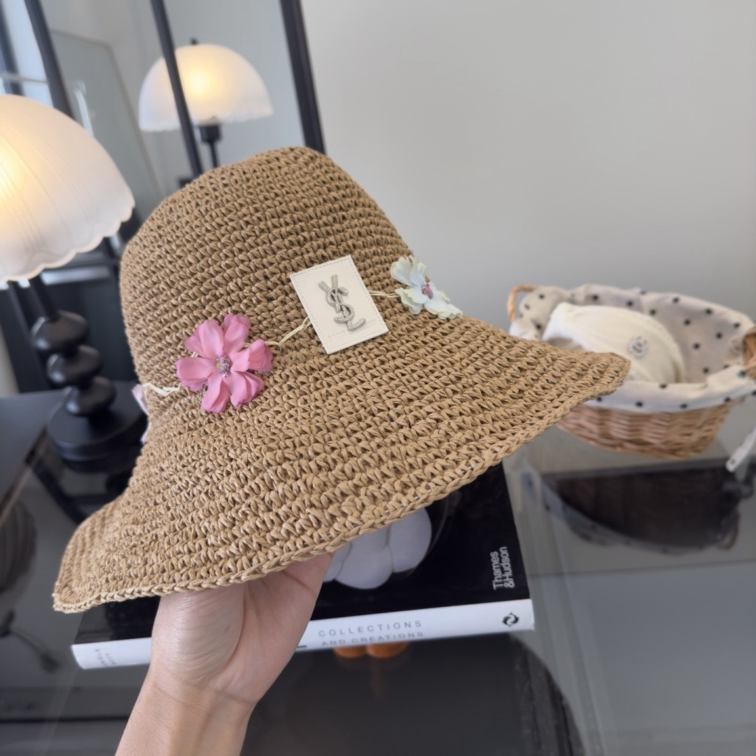 Saint Laurent 圣罗兰新款夏款折叠草帽，纯收工钩织，头围57cm，可折叠
