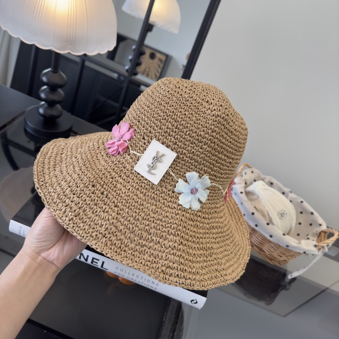 Saint Laurent 圣罗兰新款夏款折叠草帽，纯收工钩织，头围57cm，可折叠