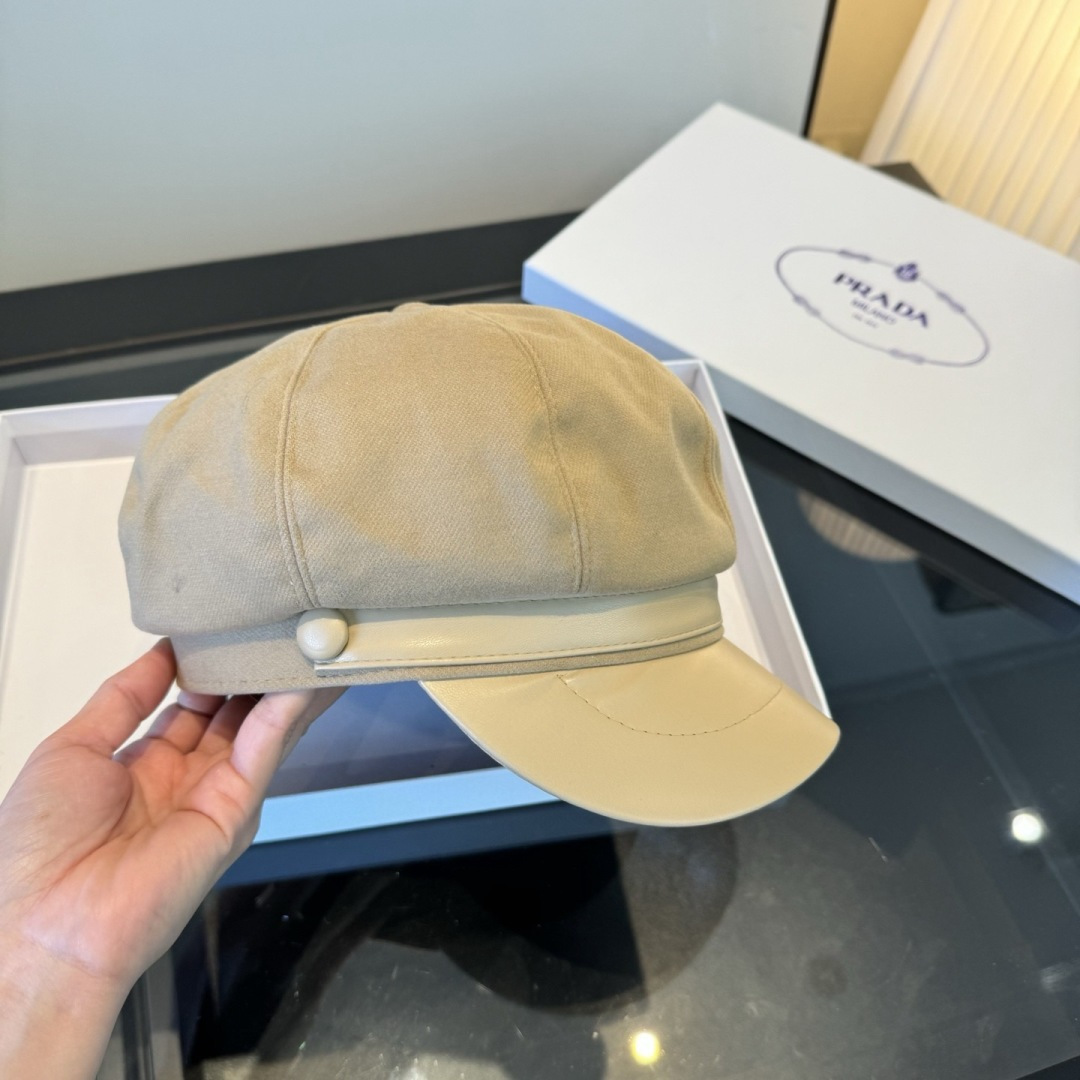 Prada 普拉达新款鸭舌帽军帽，头围57cm