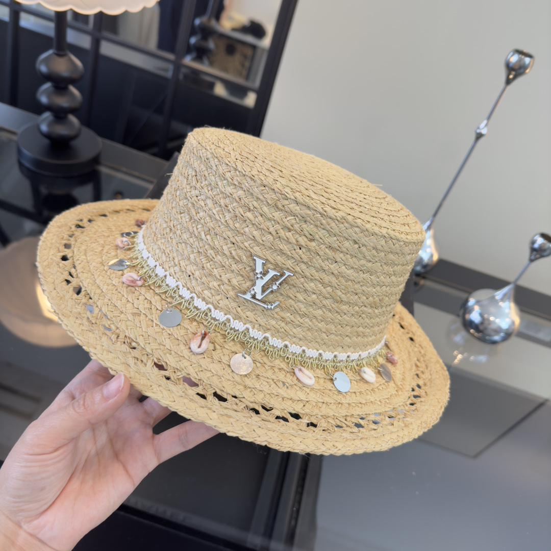 Louis Vuitton Lv路易斯新款平顶草帽，夏季出游沙滩