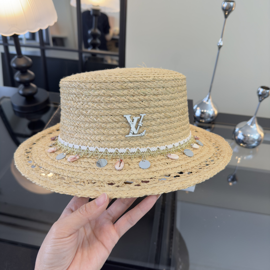 Louis Vuitton Lv路易斯新款平顶草帽，夏季出游沙滩
