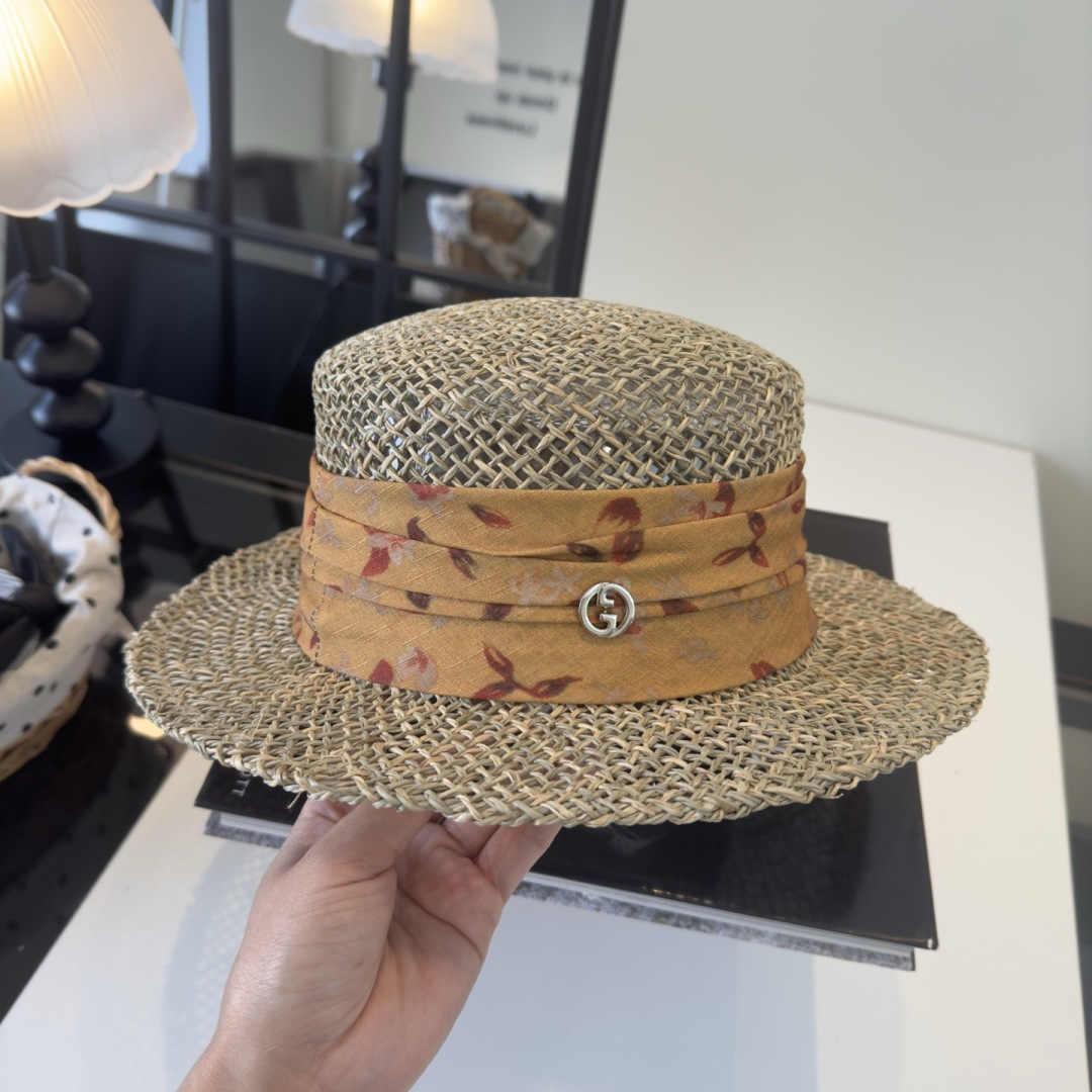Gucci Gucci古奇新款礼帽，台湾PP草帽沿，头围57cm