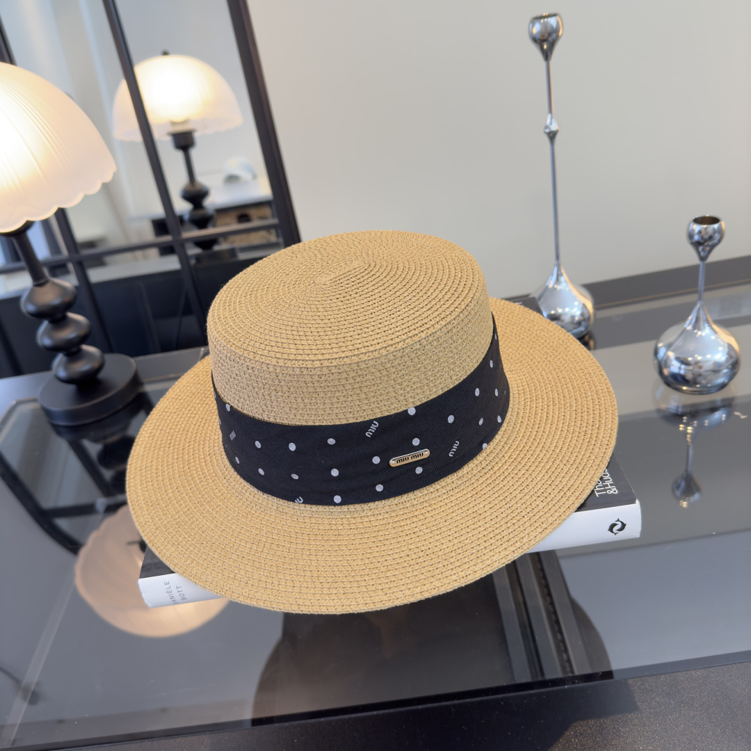 Miu Miu miumiu缪缪新款平顶草帽，夏季出游沙滩 ～