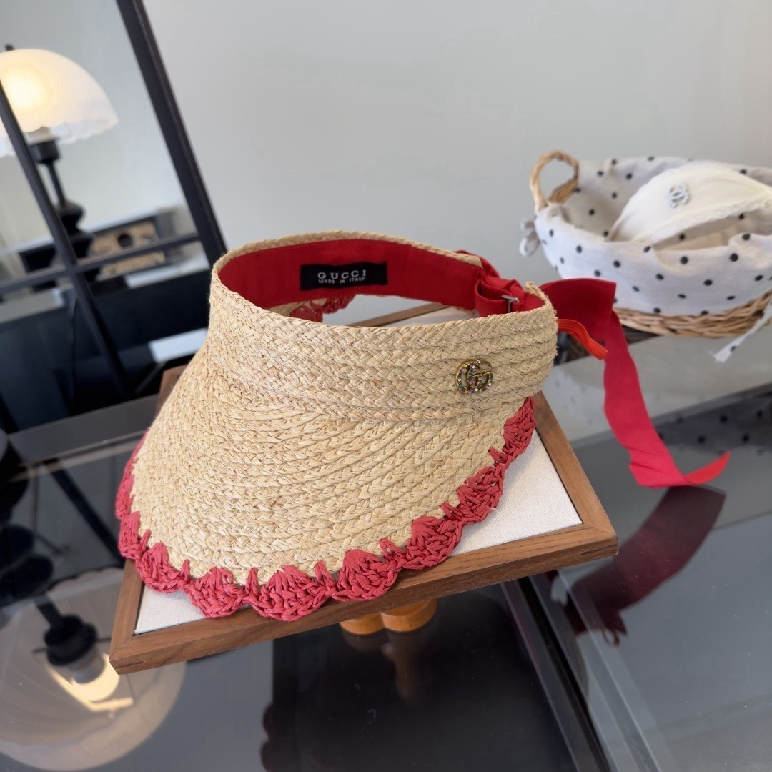 Gucci Gucci古奇新款草编空顶遮阳帽，夏日