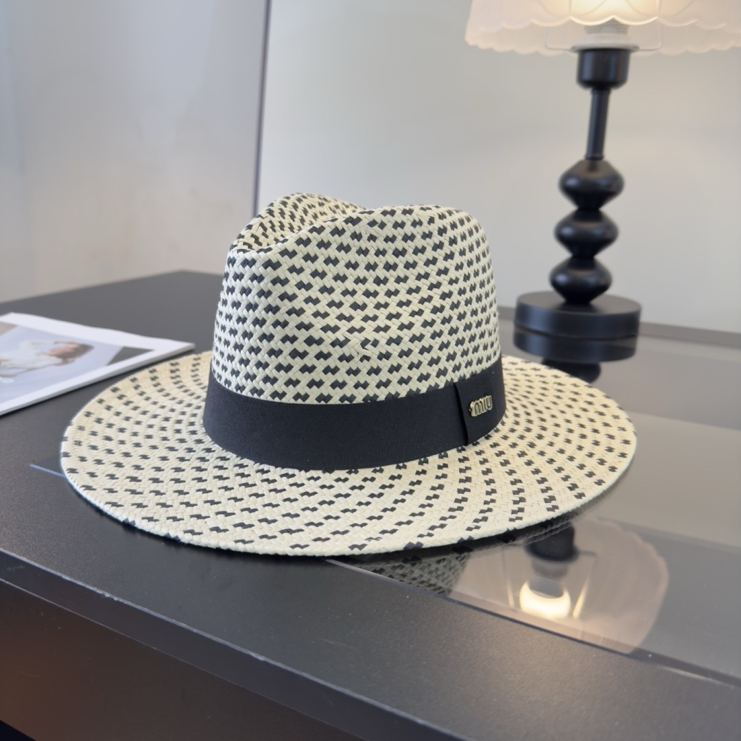 Miu Miu miumiu缪缪名媛风礼帽，进口台湾PP草，头围57cm