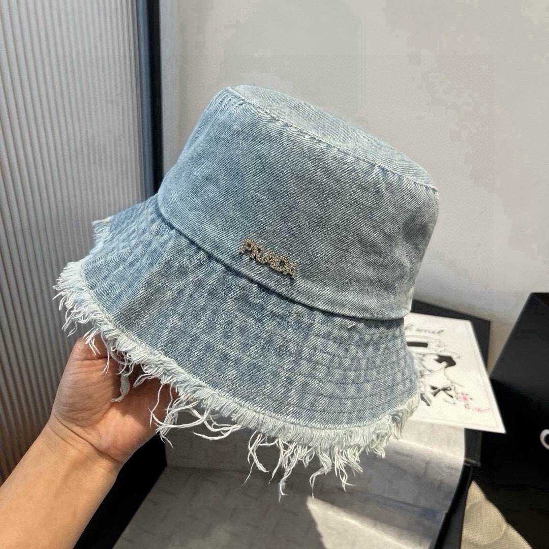 Prada 普拉达新款牛仔渔夫帽，头围57cm