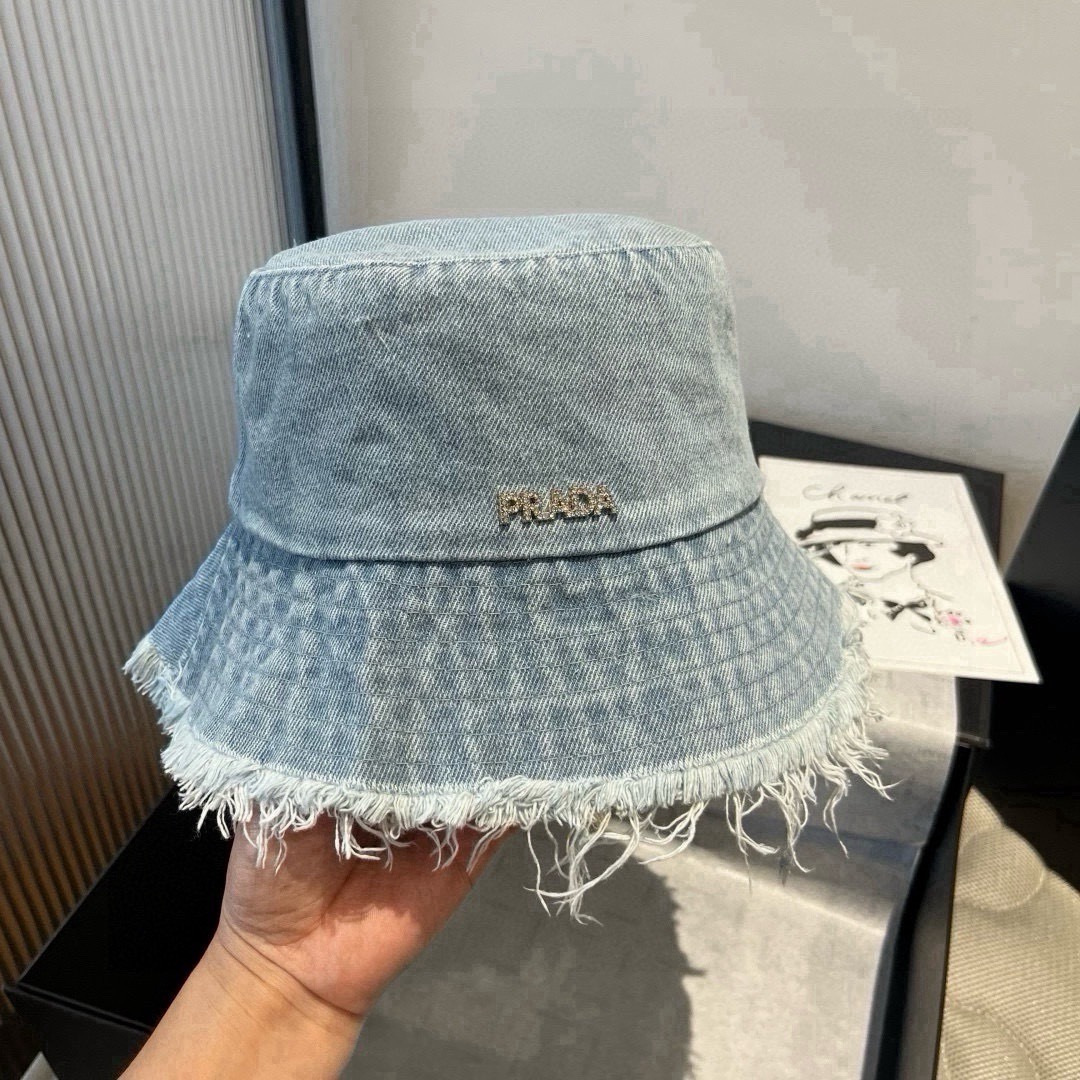 Prada 普拉达新款牛仔渔夫帽，头围57cm
