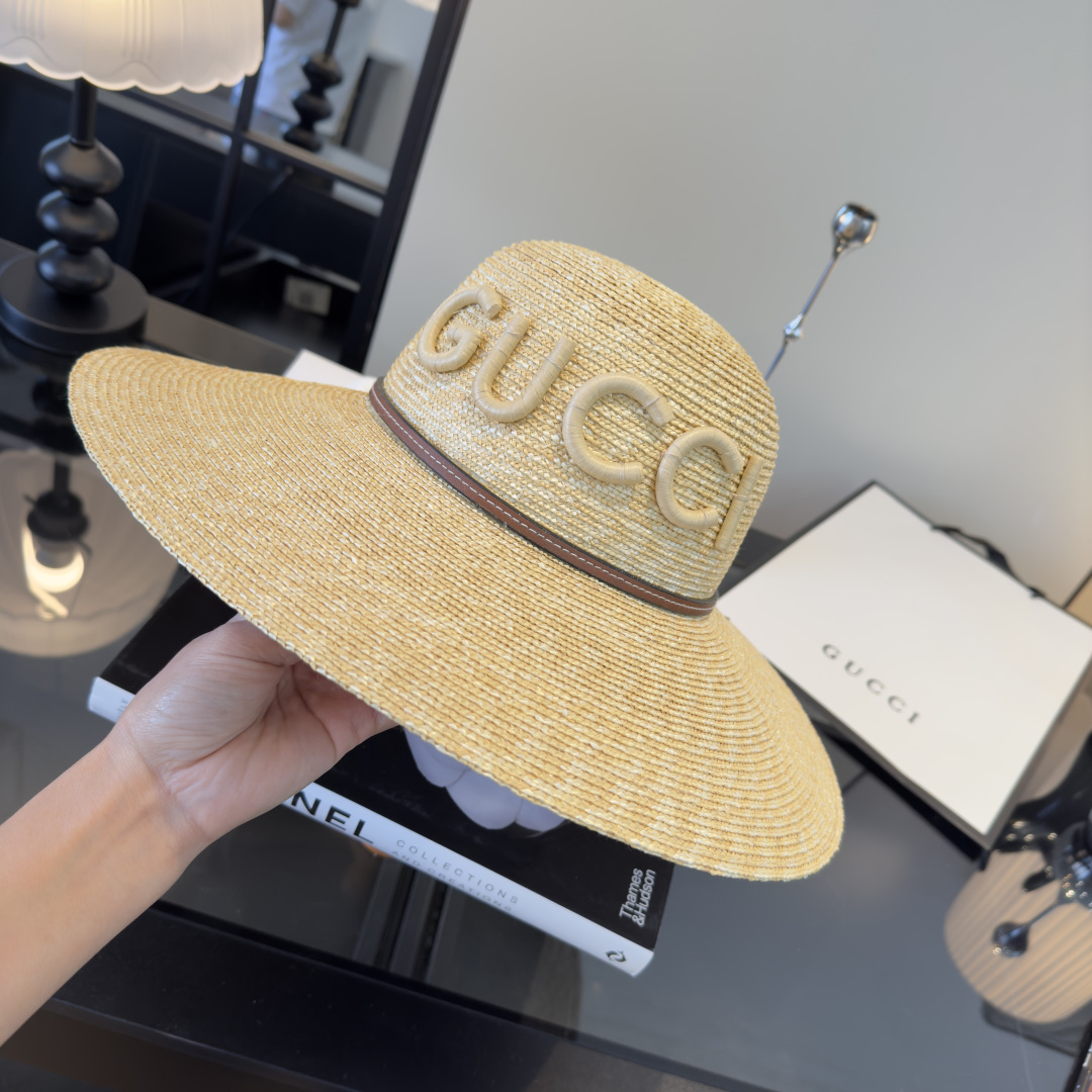 PGucci古奇官方款麦秆草礼帽，官方一比一开模定制，头围57cm