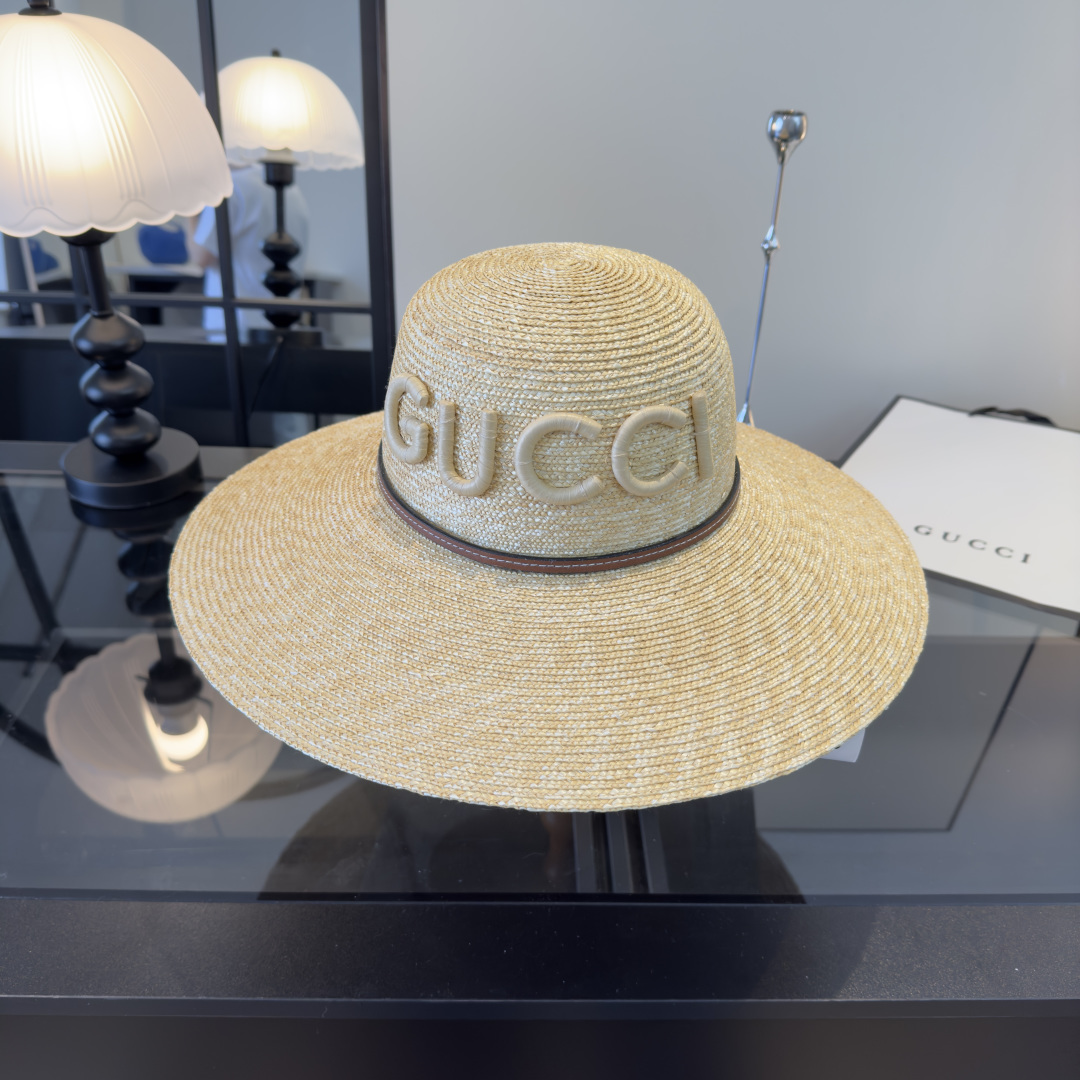 Gucci Gucci古奇 款麦秆草礼帽， 开模定制，头围57cm