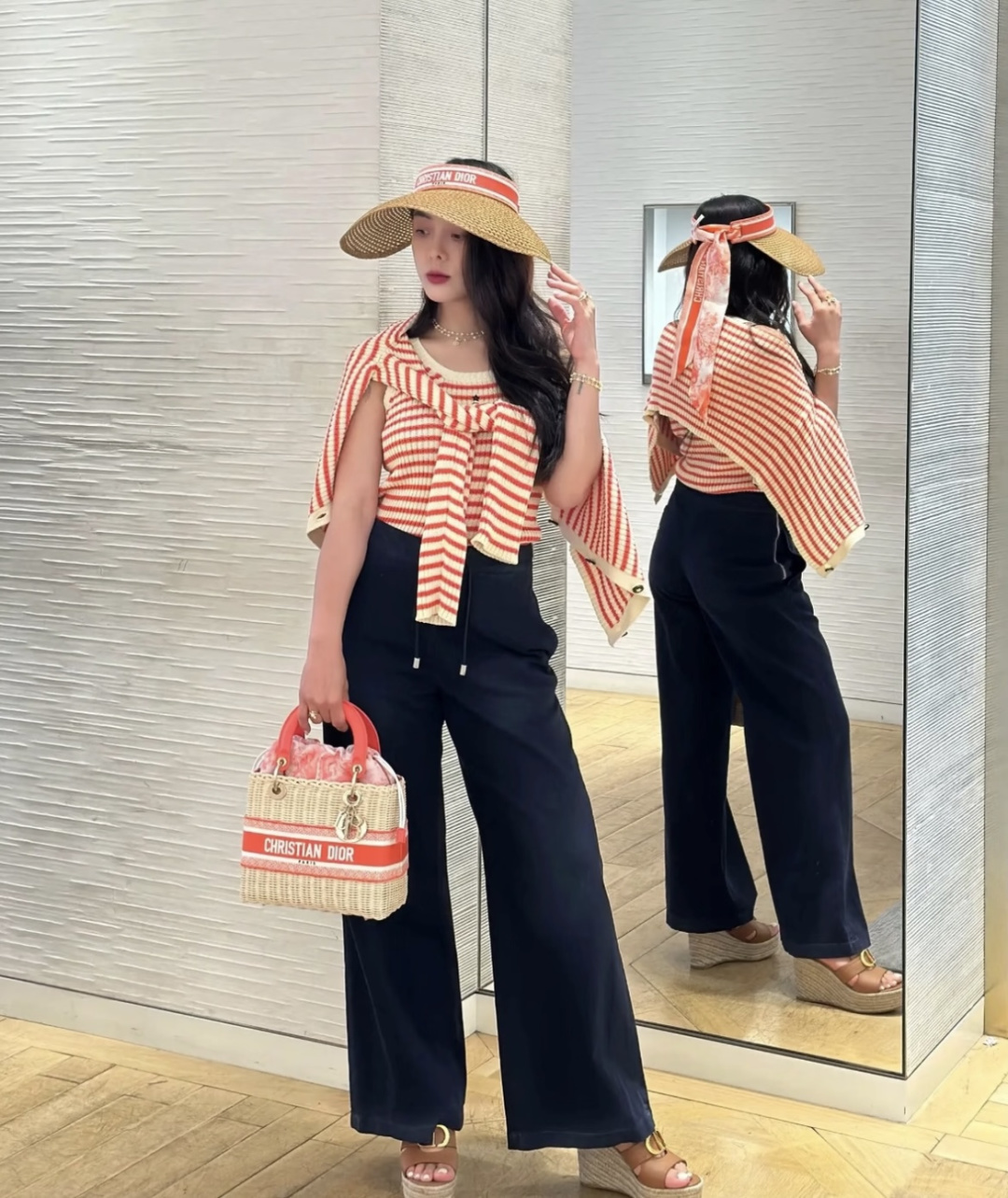 Dior 高颜值女孩 DIOR夏日新款丝巾遮阳帽大帽檐